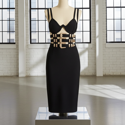 Anne Turner Black Bandage Belted Dress
