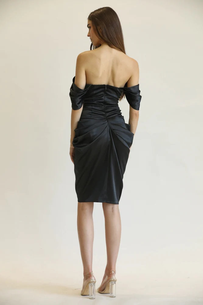 Silk Black Pleated Draped Dress - steven wick