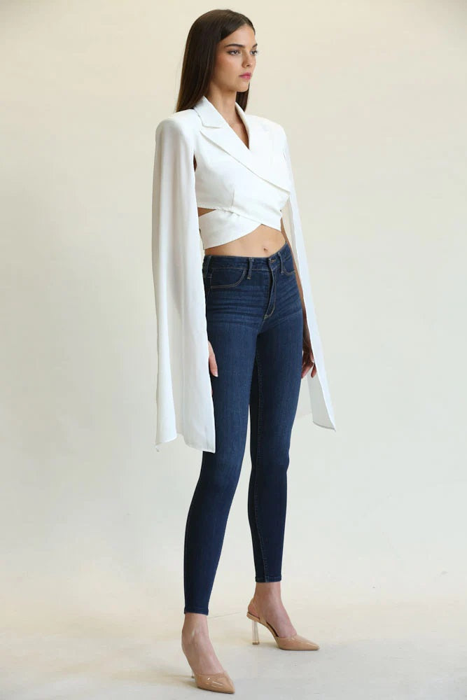 Criss-Cross Front Cropped Top With Cape Sleeves - steven wick