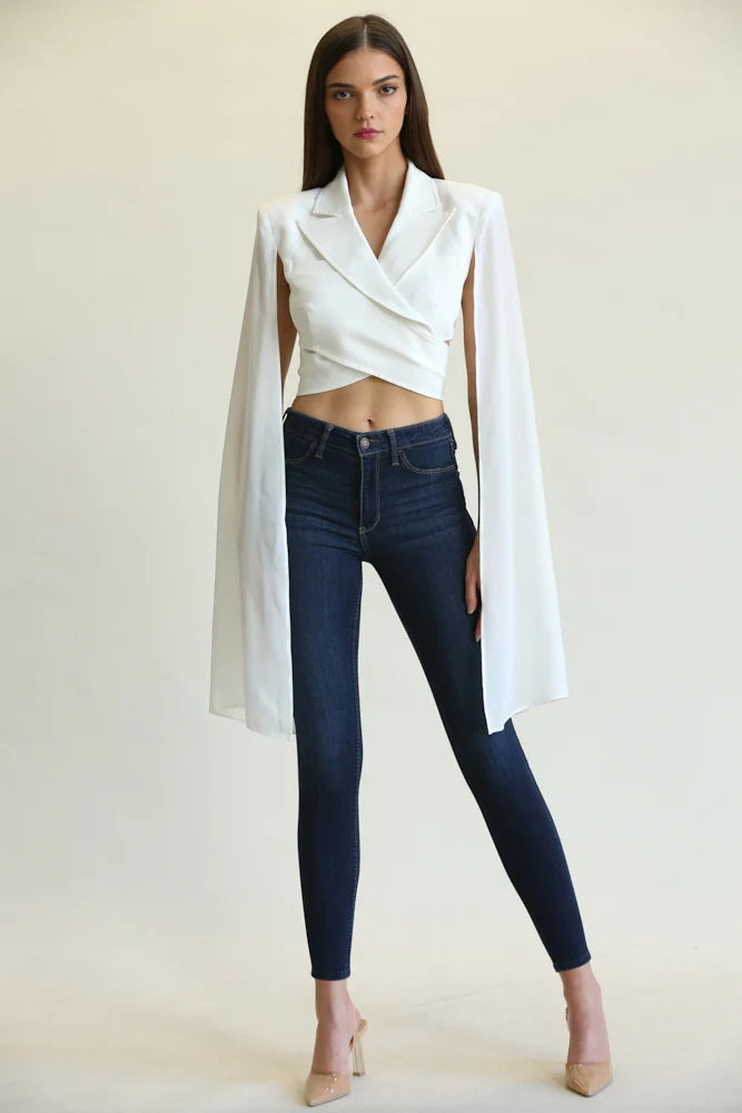 Criss-Cross Front Cropped Top With Cape Sleeves - steven wick