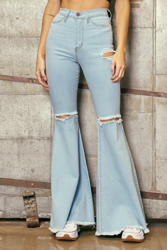 High Waisted Flare Distressed Detailed Jeans - steven wick