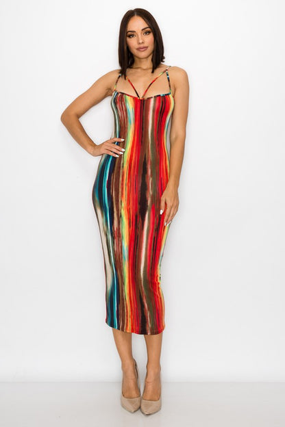 Painted Print Spaghetti Strapped Midi Dress - steven wick