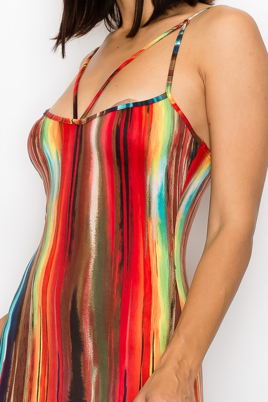 Stripped Print Fabric Sleeveless Bodycon Midi Dress - steven wick