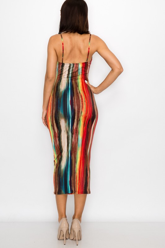 Stripped Print Fabric Sleeveless Bodycon Midi Dress - steven wick