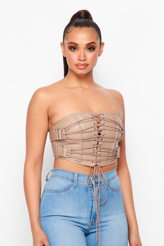 Venus Lace Up Taupe Crop Top - steven wick