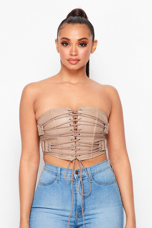 Venus Lace Up Taupe Crop Top - steven wick
