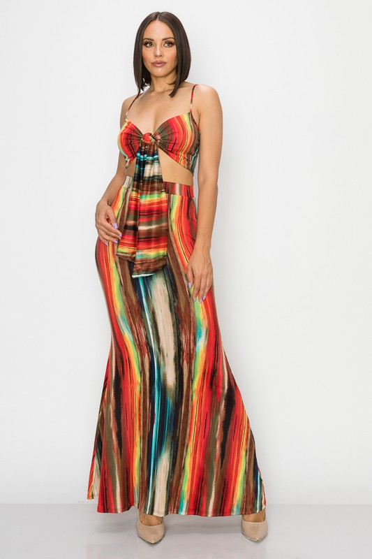 Painted Crop Top Front Tie &amp; Matching Bell Maxi Skirt - steven wick