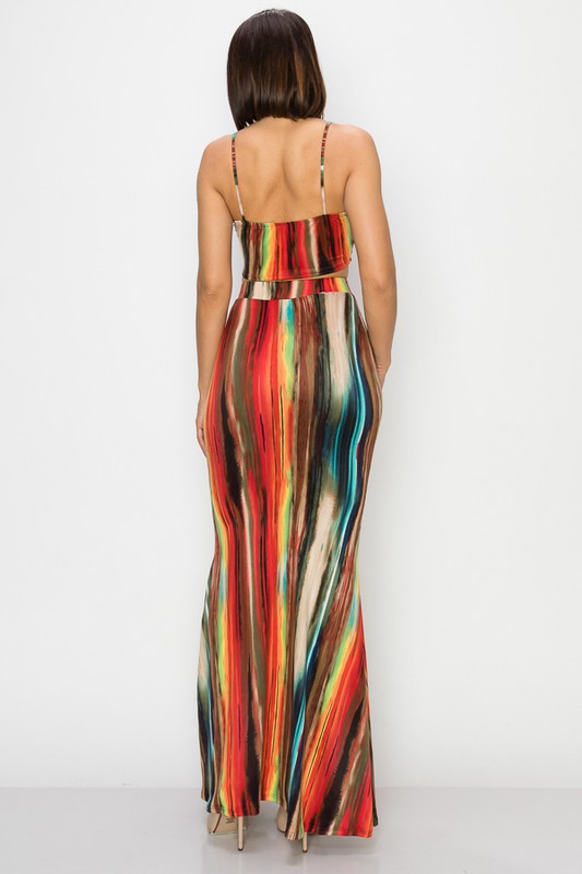Painted Crop Top Front Tie &amp; Matching Bell Maxi Skirt - steven wick