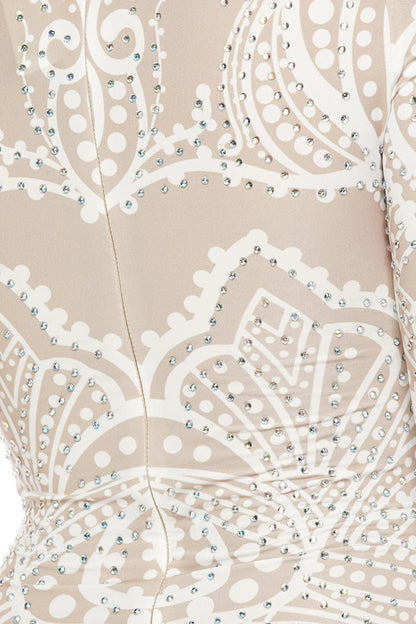 Nude Print Bodysuit Top With Rhinestone Design - steven wick