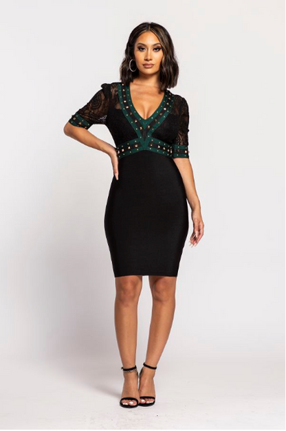 Black Half Sleeve V-Neck Lace 2-Fer Dress Medium / Sangria Black Half Sleeve V-Neck Lace 2-Fer Dress Medium / Sangria