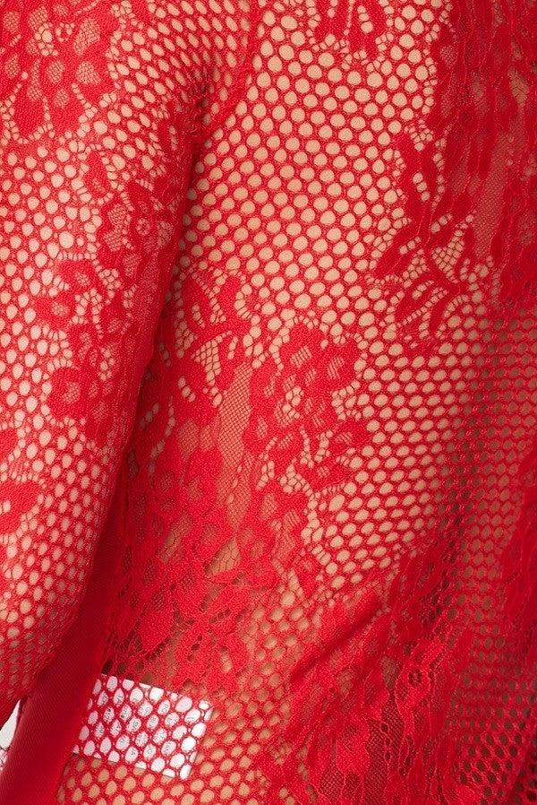 Red Sheer Lace Bustier Bodysuit - steven wick
