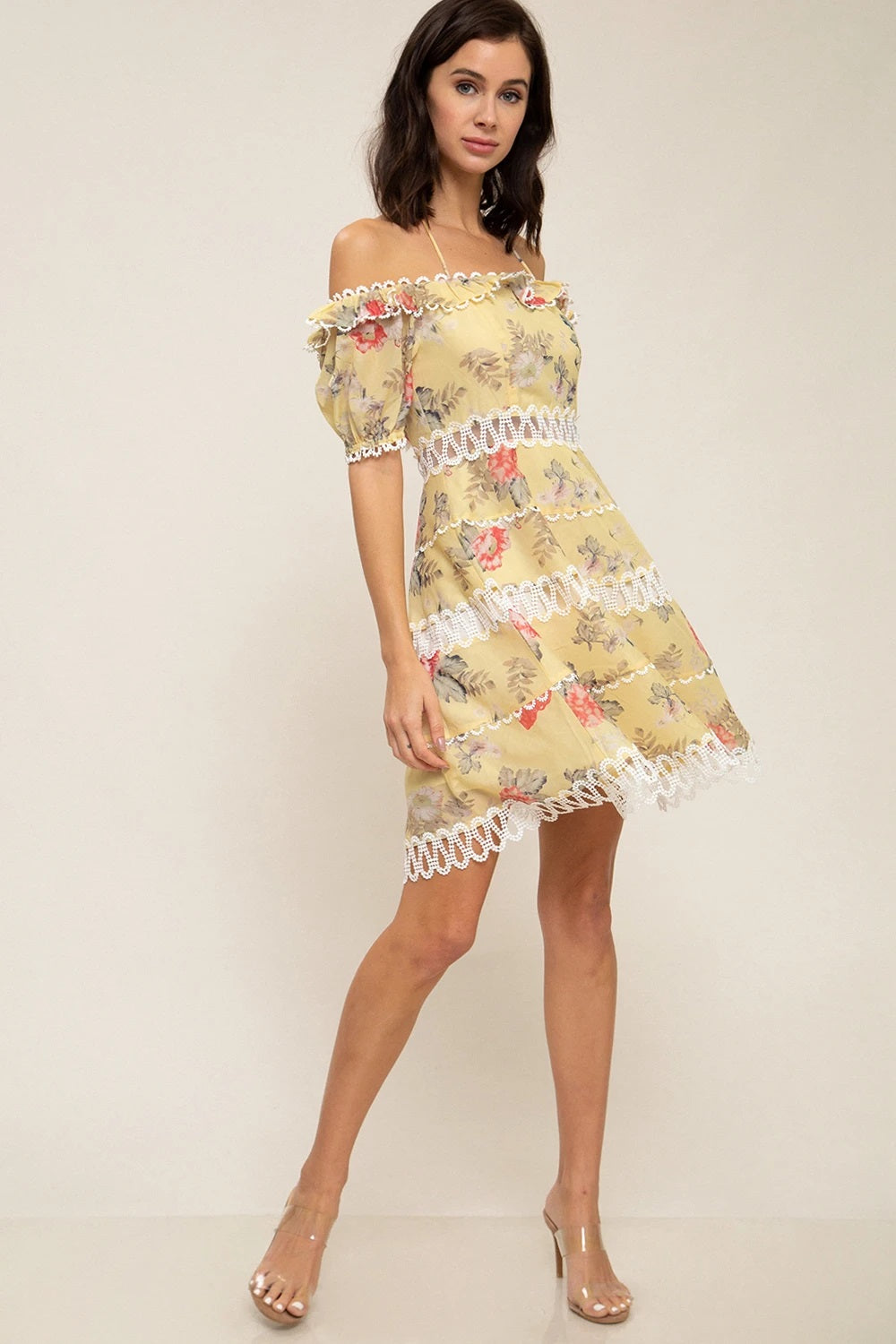 Stella Light Yellow Floral Print Dress STEVEN WICK Stella Light Yellow Floral Print Dress STEVEN WICK