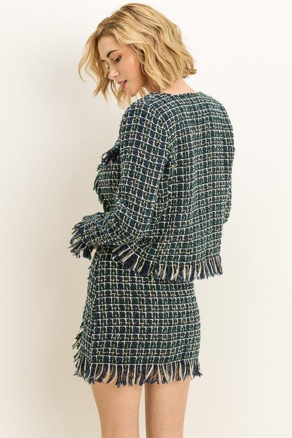 Women's Fringed Tweed Green Jacket - steven wick