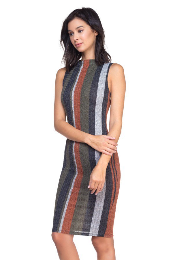 Kelly Multi-Color Midi Stripped Knit Dress - steven wick