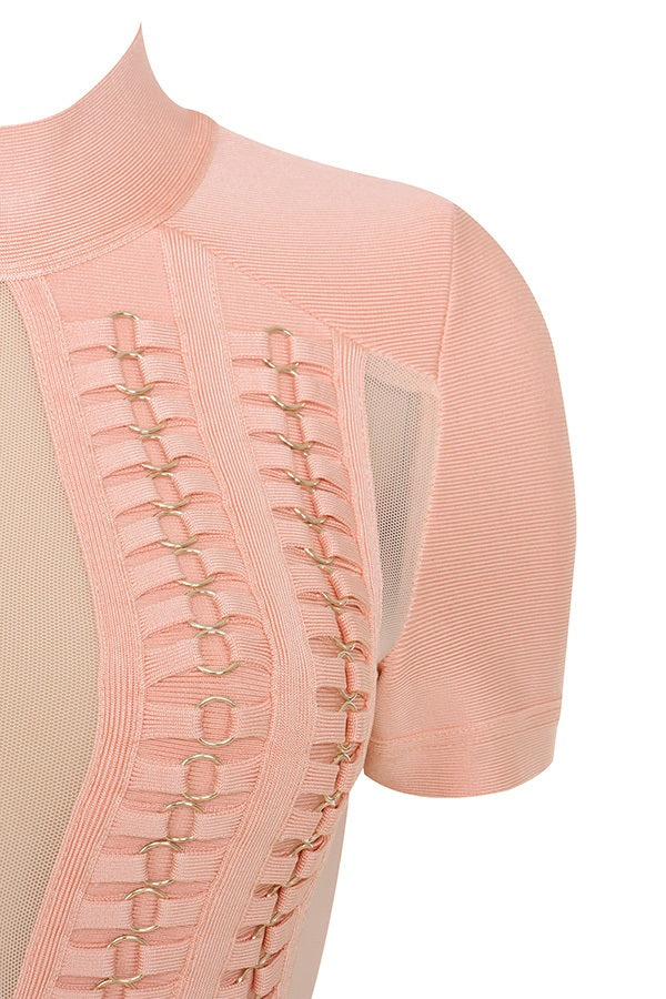 Monalisa Mesh Pink Panel Bandage Dress - steven wick