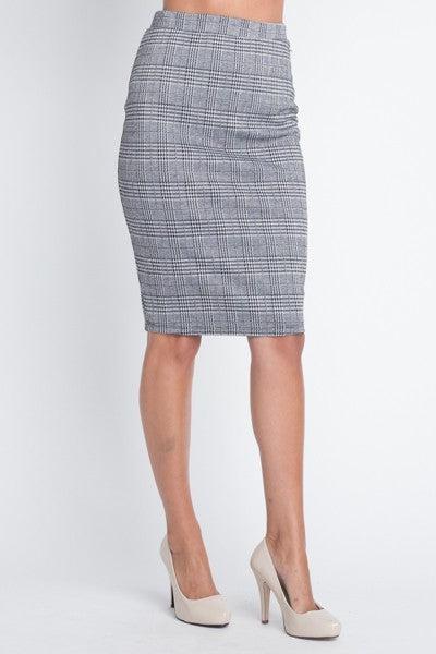Ladies Grey Knit Checkered Pencil Skirt - steven wick