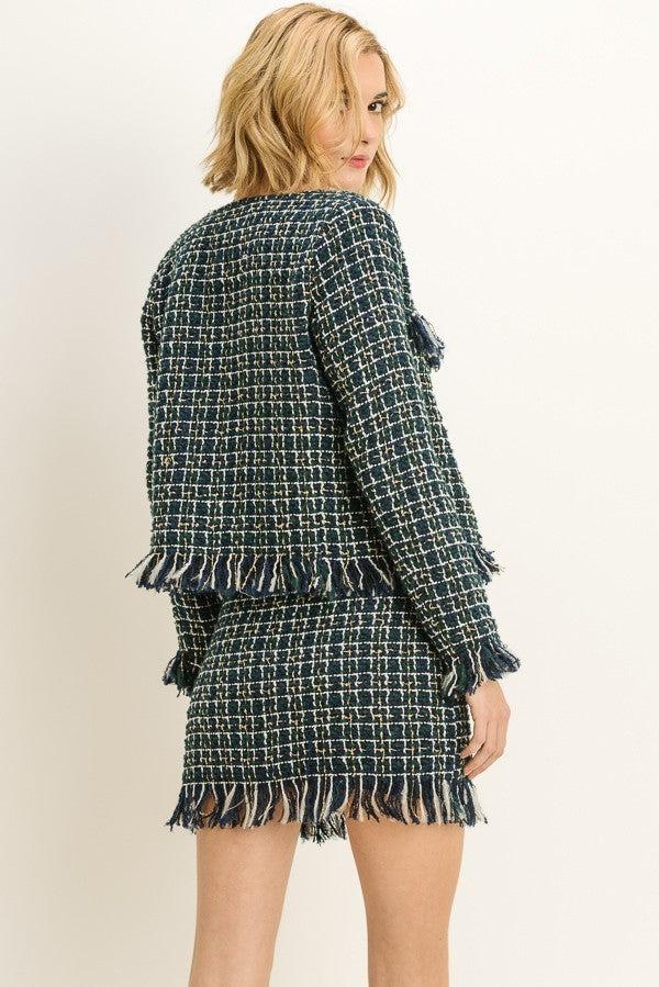 Women's Fringed Tweed Green Jacket - steven wick