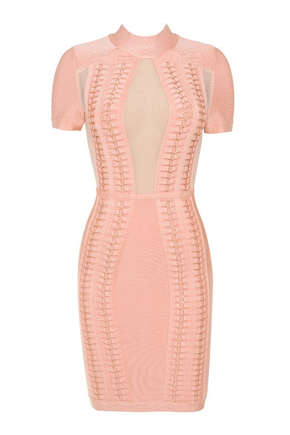 Monalisa Mesh Pink Panel Bandage Dress - steven wick