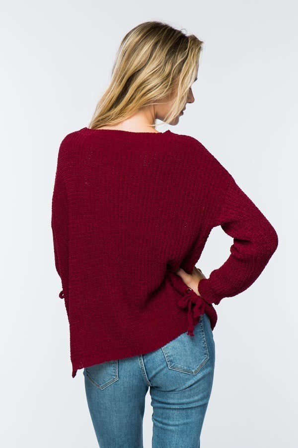 Soft Red Side Lace Detail Sweater - steven wick
