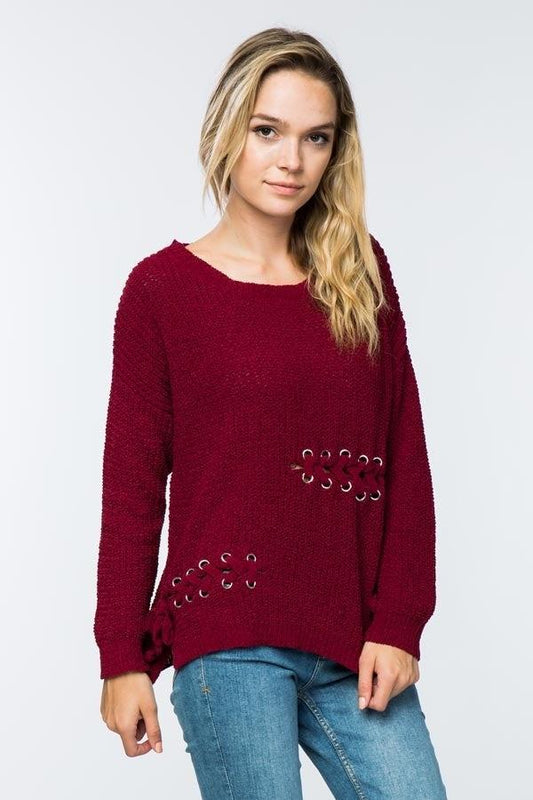 Soft Red Side Lace Detail Sweater - steven wick