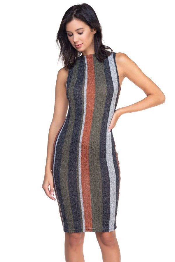 Kelly Multi-Color Midi Stripped Knit Dress - steven wick