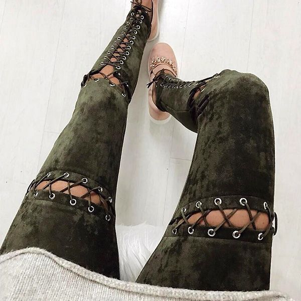 Lace Green Eyelet Faux Suede Pants - steven wick