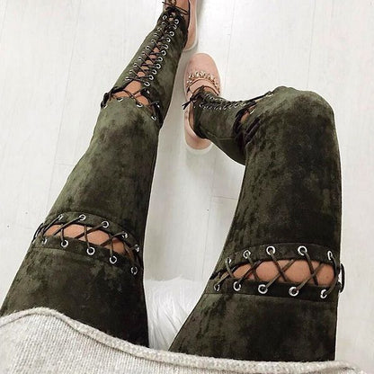 Lace Green Eyelet Faux Suede Pants - steven wick