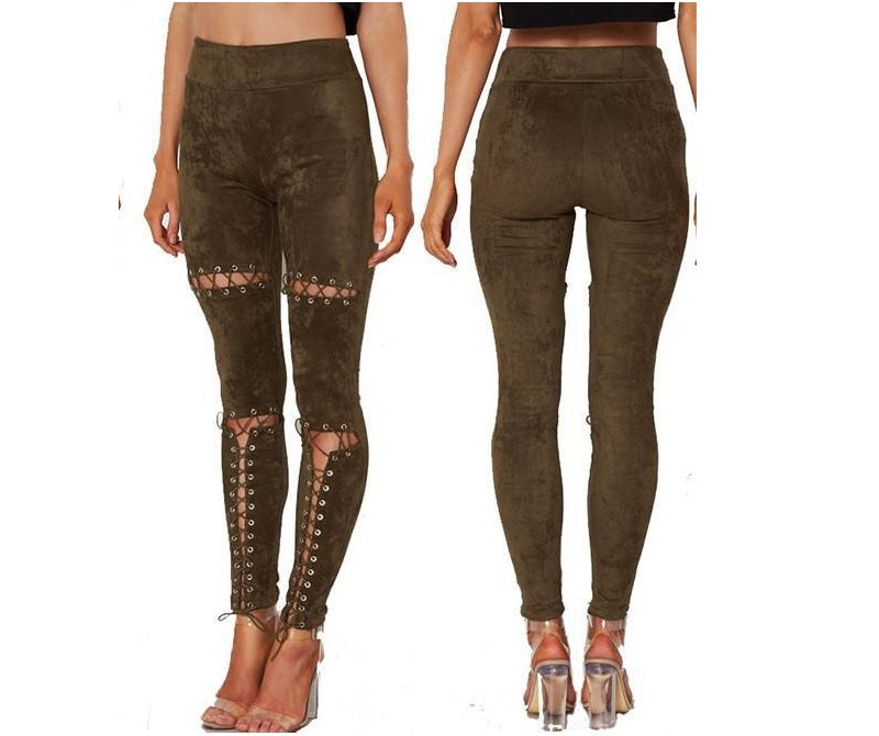 Lace Green Eyelet Faux Suede Pants - steven wick