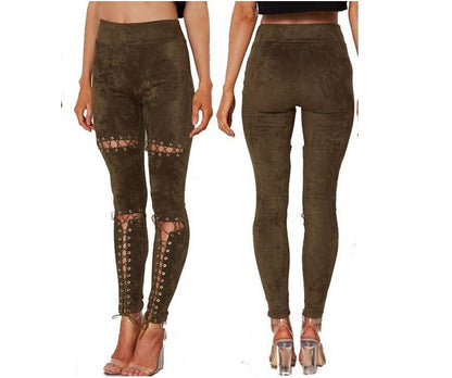 Lace Green Eyelet Faux Suede Pants - steven wick
