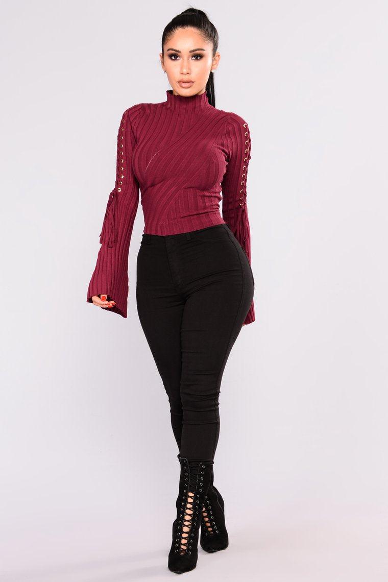 Bell Sleeve Mock Neck Sweater Top - steven wick