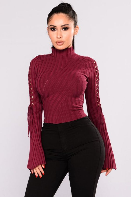 Bell Sleeve Mock Neck Sweater Top - steven wick