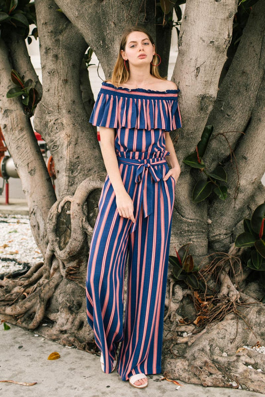 Multi-Color Off Shoulder Striped Top With Short Flutter Sleeves - steven wick