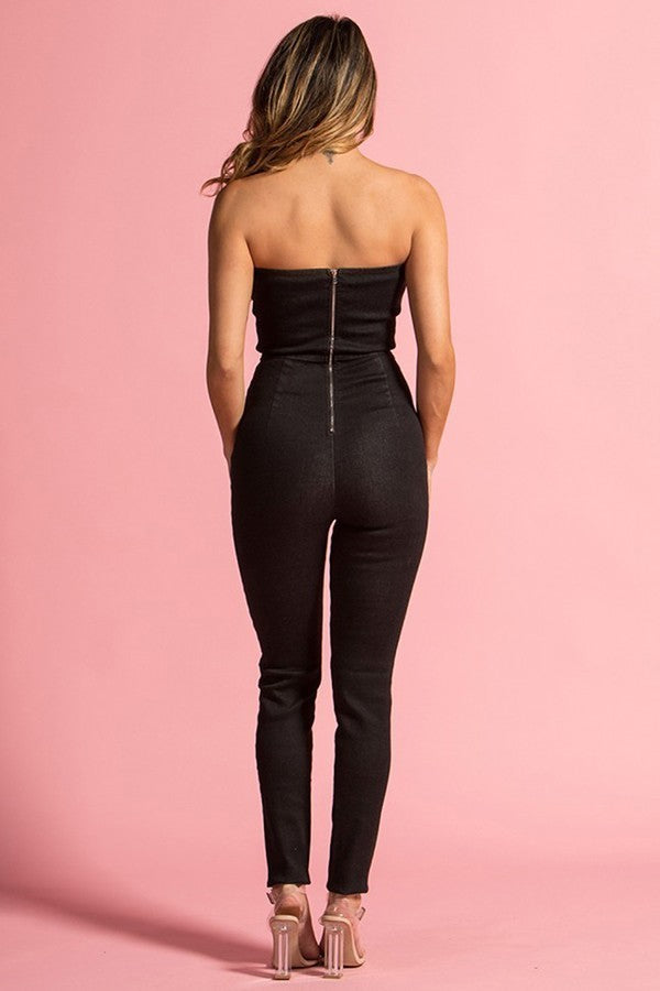 Black Off Shoulder Skinny Denim Jumpsuit - steven wick