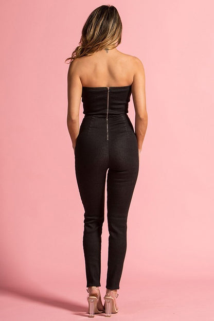 Black Off Shoulder Skinny Denim Jumpsuit - steven wick