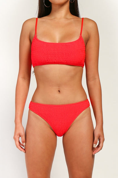 Ruched Smocked Two Piece Square Neck Bikini Set - steven wick