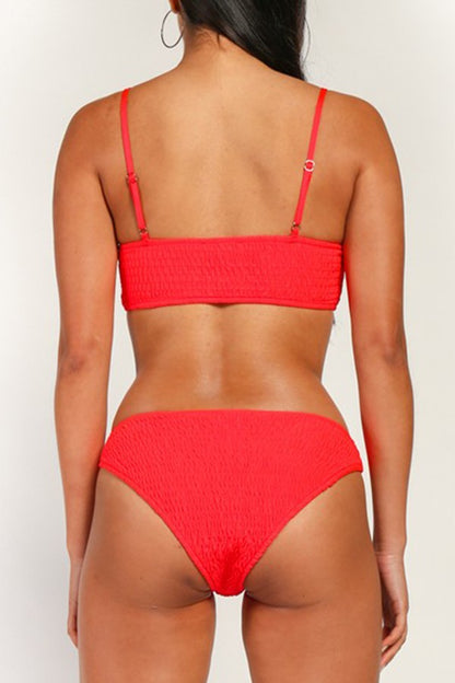 Ruched Smocked Two Piece Square Neck Bikini Set - steven wick