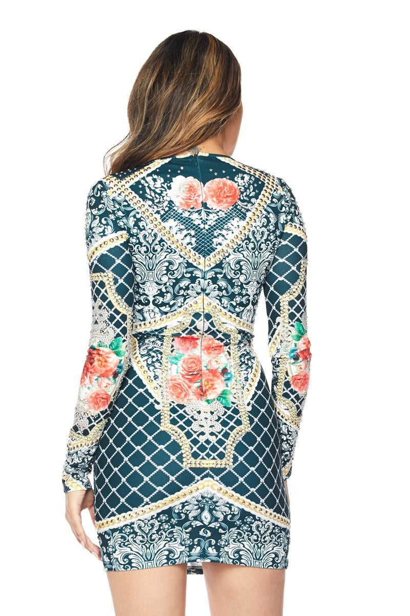 Demi Floral Print Long Sleeve Bodycon Dress - steven wick