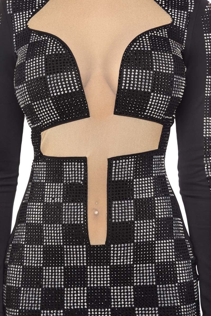 Lori Red Checkered Rhinestone Mesh Dress - steven wick