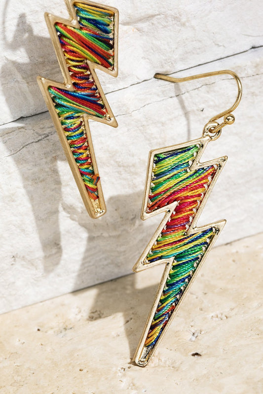 Multi-Color Fine Thread Lightning Bolt Fish Hook Dangle Earrings - steven wick