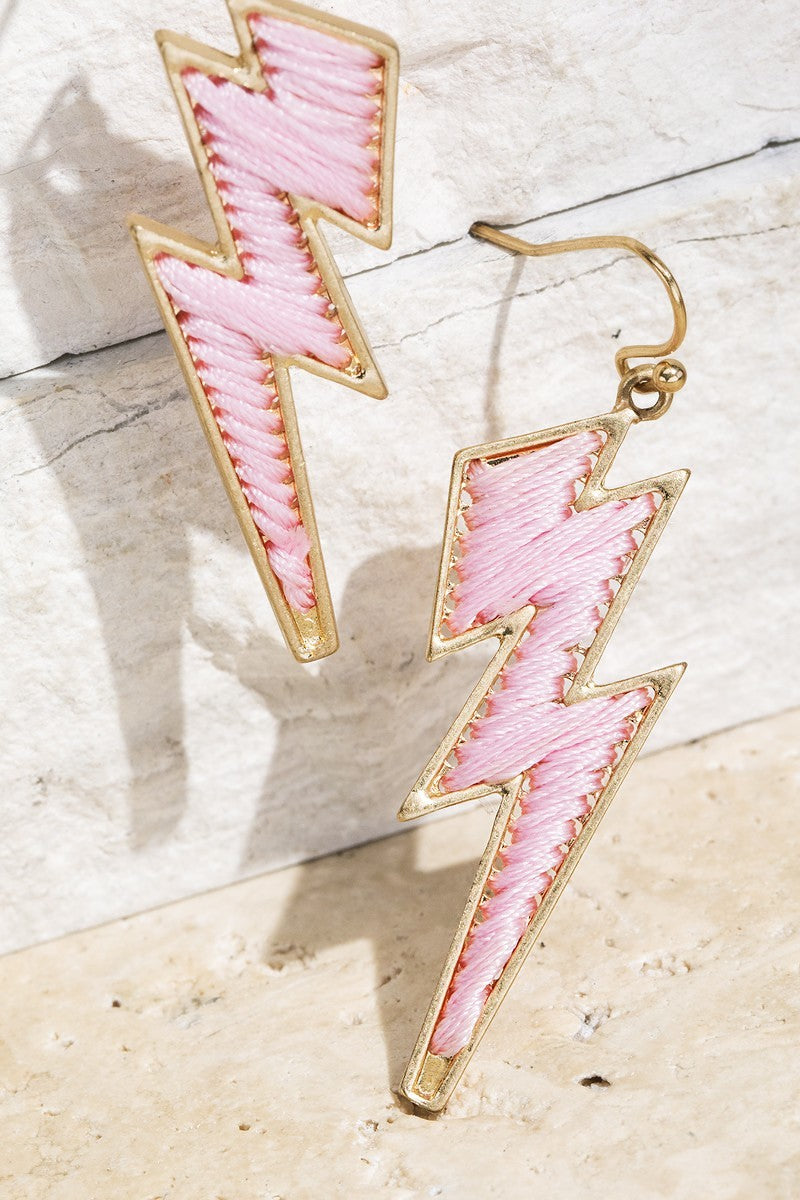 Pink Fine Thread Lightning Bolt Fish Hook Dangle Earrings - steven wick