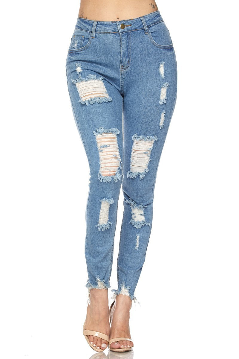 Women's Ripped-Destroyed Ankle Length Skinny Jeans - steven wick