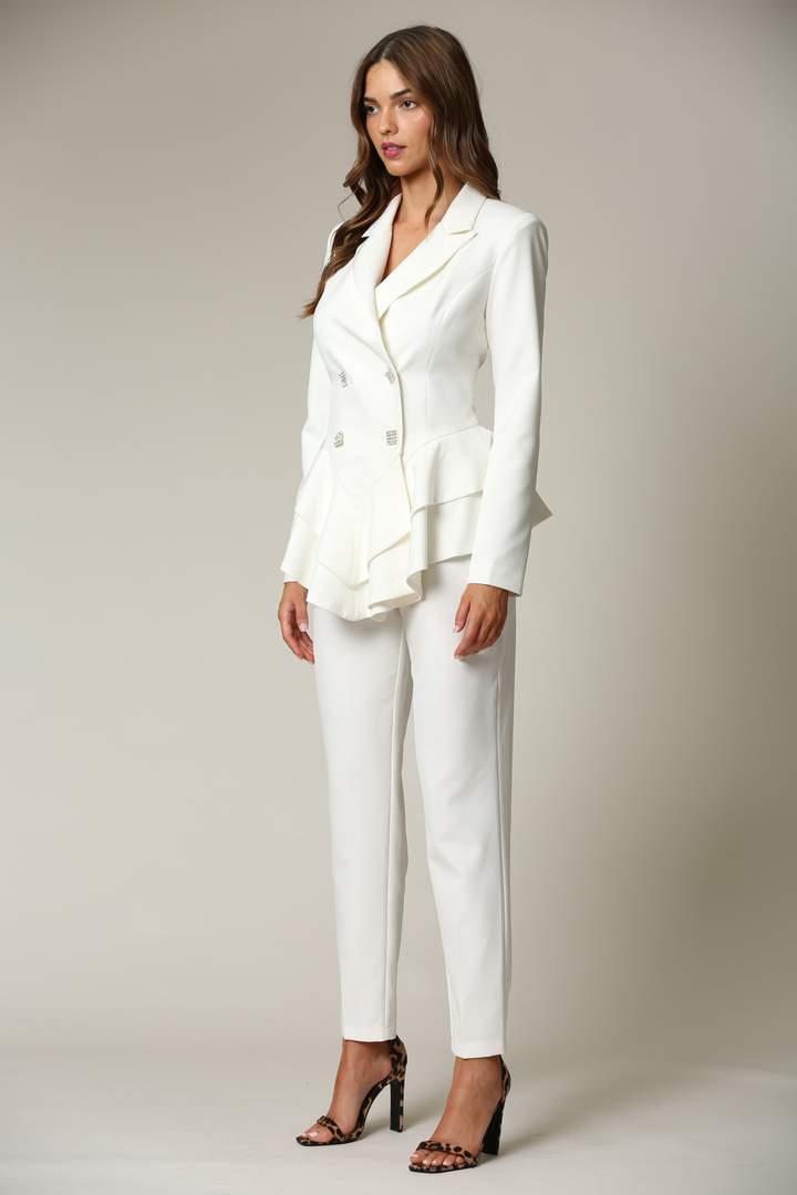 White Two Piece Blazer And Pant Set - steven wick