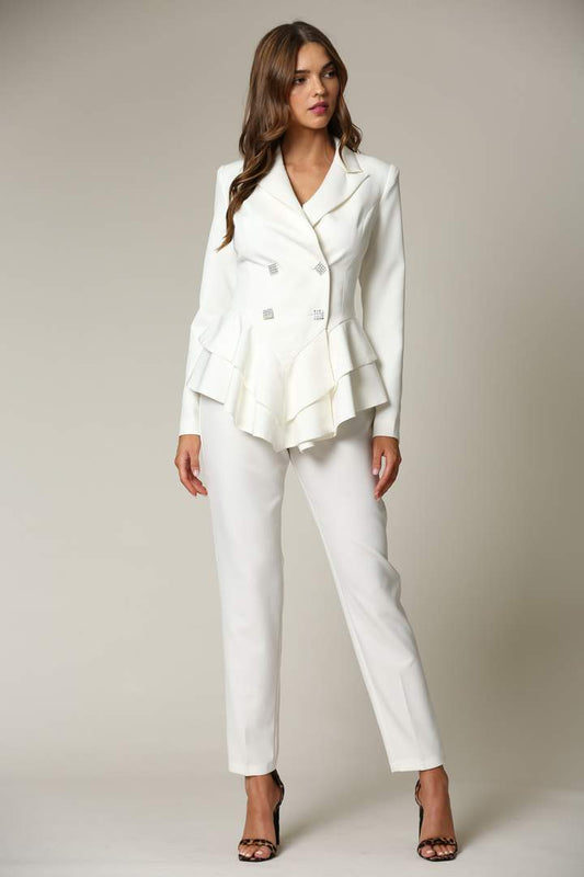 White Two Piece Blazer And Pant Set - steven wick