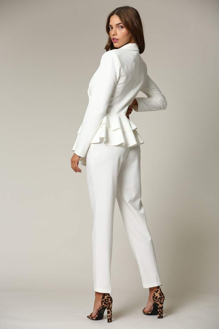 White Two Piece Blazer And Pant Set - steven wick