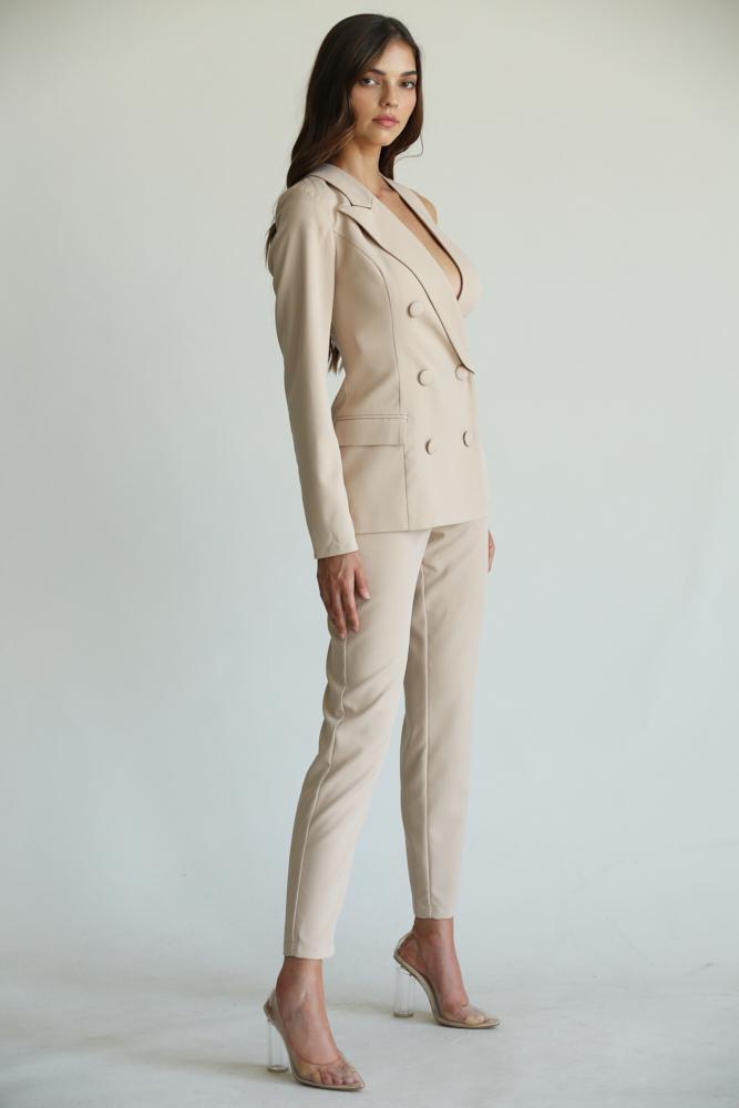 One Shoulder Nude Two Piece Pant Suit Set - steven wick