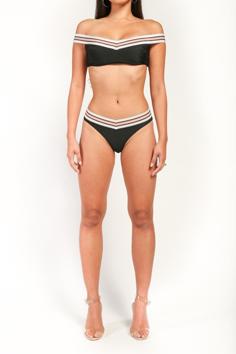 Off Shoulder Striped Detail Bikini Set - steven wick