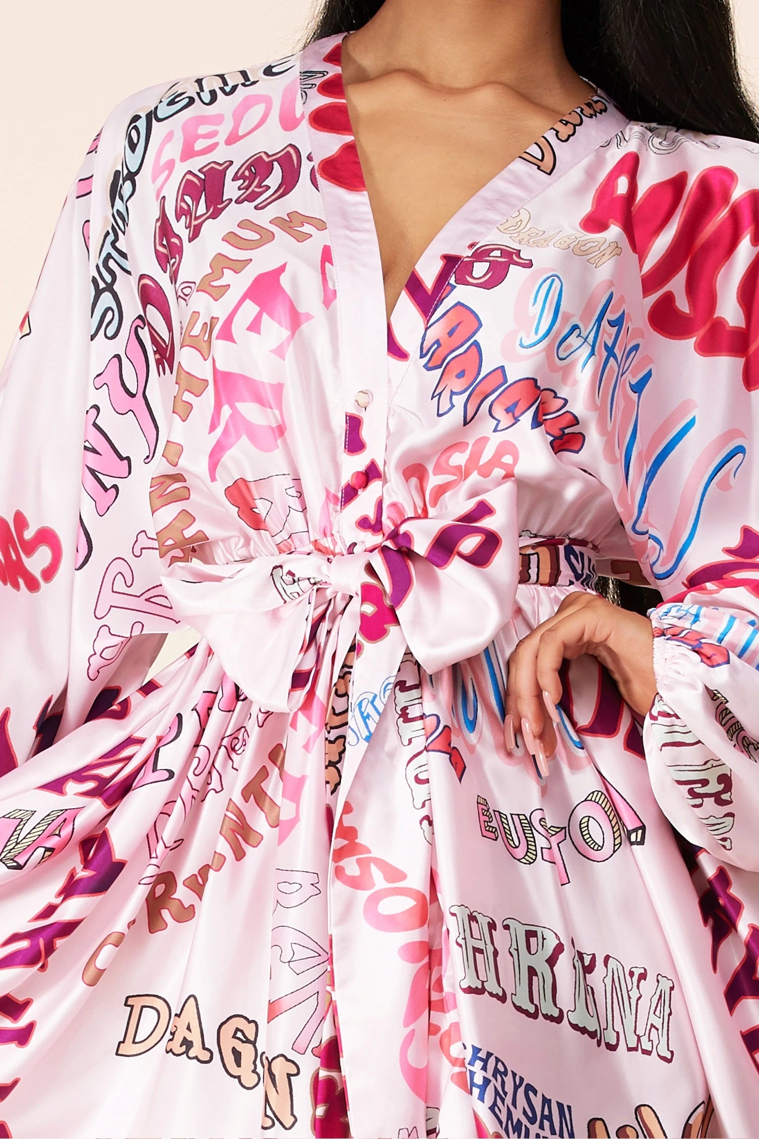 Pink Pop Long Sleeve Graphic Print Mini Dress - steven wick