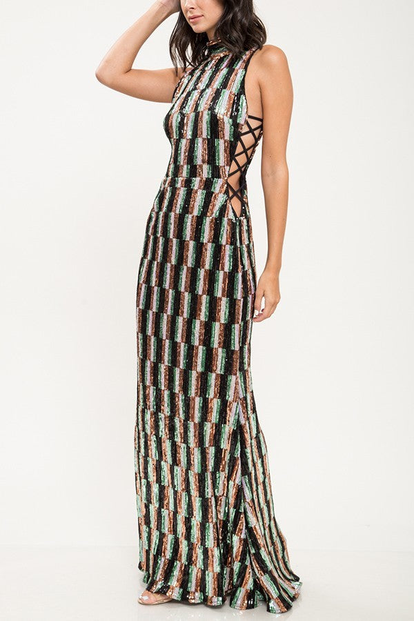 Multi Color Sequin Criss Cross Pattern Gown – STEVEN WICK