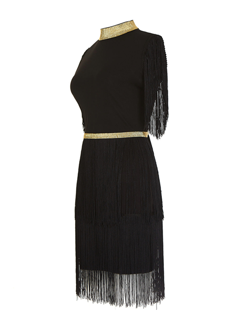 Roxy Black And Gold Bandage Dress With Tassels - steven wick