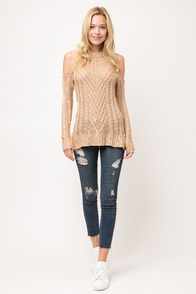 Taupe Ribbed Knit Long Sleeve Sweater Top - steven wick